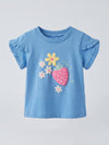 Camiseta Kiara Con Detalle En Manga Azul Medio Bebe Niña