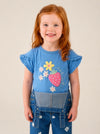 Camiseta Kiara Con Detalle En Manga Azul Medio Bebe Niña