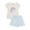 Pijama blanca y azul con camiseta manga corta y short para bebé niña