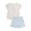 Pijama blanca y azul con camiseta manga corta y short para bebé niña