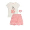 Pijama estampada blanca con detalles camiseta manga corta y short para niña