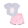 Set camiseta gris y short rosado para niña