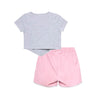 Set camiseta gris y short rosado para niña