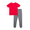 Set camiseta roja manga corta y sudadera gris oscuro para niño