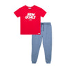 Set camiseta roja manga corta y sudadera para niño